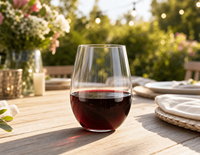 Verre à vin sans pied en plastique PET transparent incassable de 16 oz, réutilisable, pour fêtes, mariages, bars