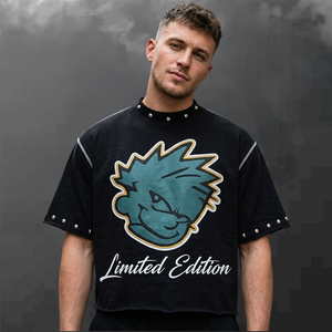300GSM T-shirt Custom Print Heavyweight Cotton Sun Faded Oversized Cropped Boxy Rhinestone Design Tee Men T Shirt - Product Image 1