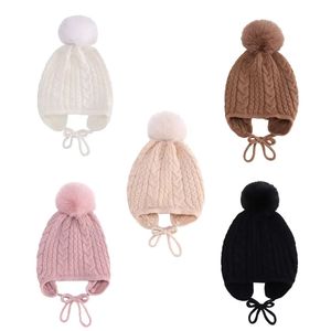 Nouveau hiver bébé chapeaux Beanie <span class=keywords><strong>Bonnet</strong></span> pour garçons filles <span class=keywords><strong>bonnet</strong></span> en tricot pompons nouveau-né accessoires chaud oreille trucs enfants chapeau gants ensemble - Product Image 6