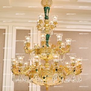 French Classic Gold Plated Brass Crystal Malachite 31 Bulbs Luxury Villa Hotel Pendant <strong>Lamp</strong> - Product Image 2