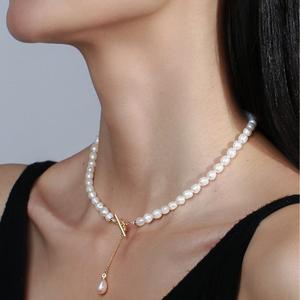 Collar de Perlas de Agua Dulce Estilo Barroco, Nuevo Modelo 2021, para Mujer, Estilo Veraniego Ligero y Lujoso con Cadena para Clavícula - Product Image 3