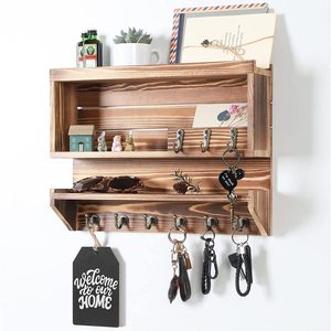Estante de almacenamiento de madera maciza para montar en la pared, organizador de ganchos para llaves de dos capas para entrada, baño, sala de estar - Product Image 1