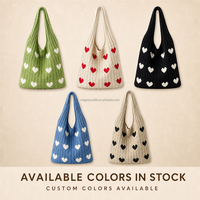 Sac fourre-tout en tricot rouge ivoire avec motif cœur pour femme, sac à bandoulière, cadeau romantique, sac de shopping, logo personnalisé, vente en gros, usine OEM