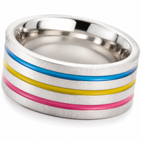 316L Edelstahl 18K Vergoldeter Ring Vintage Drei Rillen Regenbogen Öltropfen Hip-Hop Party Anpassbare Gravur