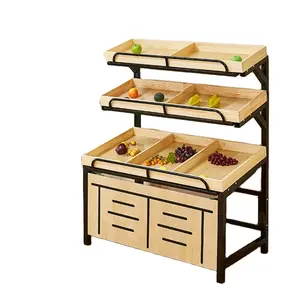 Supermercato frutta e verdura rack in acciaio e legno combinazione libera mensola commerciale isola espositori stand