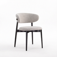 Chaise de salle à manger contemporaine en coton et lin gris clair, chaise d'appoint avec structure en bois noir pour café, salon et salle à manger