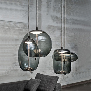 Lampe suspendue moderne en verre et corde de chanvre pour salle à manger, bar, chevet, lampe combinée créative, décoration intérieure, dropshipping Shopify - Product Image 4