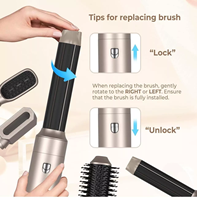 Sèche-cheveux brosse à air chaud en céramique 6 en 1 avec têtes interchangeables, outil de coiffage automatique pour boucler à gauche et à droite, lisser, 1000W
