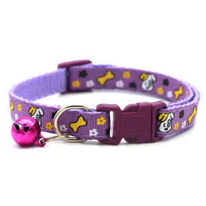 Super mignon collier <span class=keywords><strong>6</strong></span> couleurs pour chien et chat cou réglable avec petite cloche solide polyester nylon matériel caractéristiques animaux os imprimer - Product Image 5