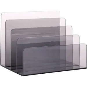 Clear Black Acrylic File Organizer 4 Compartment Folder Storage Holder For Desk Office Storage Decoration Manager