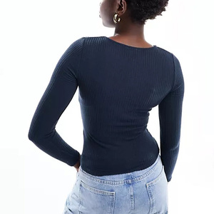Top da donna In blu notte girocollo girocollo anteriore a maniche lunghe - Product Image 2