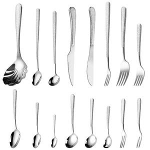 Juego de cubiertos de acero inoxidable 304 con diseño de diamantes de lujo, 16 piezas, borde recto pulido para carne y postre - Product Image 1