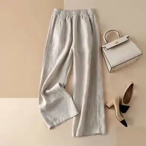 Boutique Wholesale 2022 Summer New Cotton and Linen Wide-leg Pants Female Solid Color Fashion Thin High Waist Women's Pants