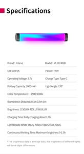 Lampe de photographie à <span class=keywords><strong>tube</strong></span> RVB Ulanzi VL110 2500K-9000K 2600mAh, lumière d'appoint de studio portable rechargeable pour <span class=keywords><strong>YouTube</strong></span> - Product Image 2