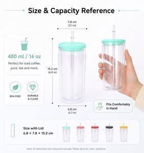 Fashion Multi-Color 16oz Double Wall <b>Plastic</b> Mason <b>Jar</b> <b>with</b> Straw for Cold Brew Coffee Iced Latte - Product Image 2