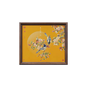 Pintura de Manzana <span class=keywords><strong>y</strong></span> Urraca 'Doble Felicidad', Arte Clásico en Latón, Decoración de Pared, Regalo de Bendición China Auspiciosa para Celebraciones - Product Image 1