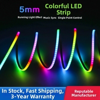 Bande LED RGB adressable COB 5 mm 5V 12V, programmable individuellement, CRI 90, télécommande, ruban de couleur fantaisie pour décoration intérieure