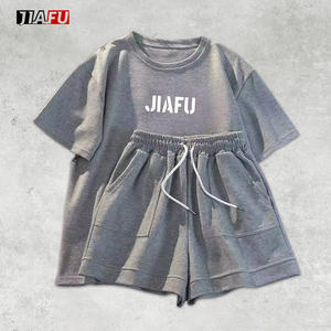 Produttori di <span class=keywords><strong>abbigliamento</strong></span> donna in bianco personalizzato t-shirt a maniche corte e pantaloncini due pezzi estivi Casual da donna - Product Image 2