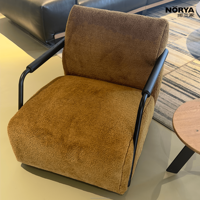Fauteuil de salon moderne pivotant jaune NORYA avec tissu et métal pour le mobilier de salon