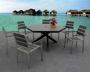 Mobilier d'extérieur pour bar et Terrasse, chaise et table en bois d'aluminium brossé, ensemble de table à manger pour restaurant - Product Image 4