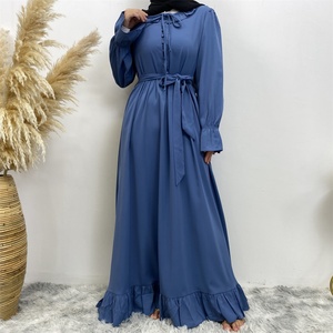 6389 #   Vestido Casual de Verano con Cuello con Volantes y Botones Frontales, Plisado, de Material Nida, Ideal para Toda Ocasión, Estilo Abaya - Product Image 3