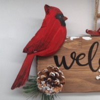 Décoration murale rustique en bois moderne, panneau de bienvenue avec oiseau évêque rouge, pour porte d'entrée, en bois de pin fait main