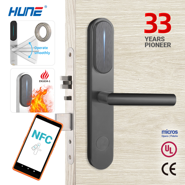 HUNE Fire Fighting Electronic Door Lock UL Hotel Access Control System Smart RFID Card Keyless Digital Handle TTHotel Door Lock