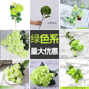 ช่อดอกกุหลาบผ้าไหมสีเขียว ดอกไม้ประดิษฐ์สำหรับตกแต่งงานแต่งงาน ของตกแต่งโต๊ะกลางบ้าน ของตกแต่งบ้าน คุณภาพสูง สมจริง - Product Image 6