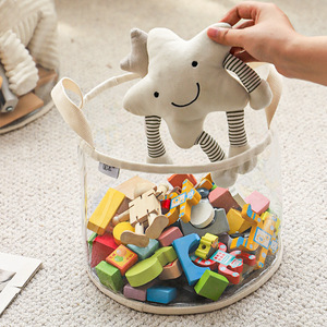 Barril de almacenamiento de juguete de peluche transparente de estilo coreano de gran capacidad, bolsa de almacenamiento de algodón para muñecas, juguete de bloques de construcción para niños - Product Image 1