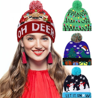 Chapeau de Noël lumineux QINGYAN en gros pour adultes et enfants, bonnet de Père Noël en tricot jacquard avec LED