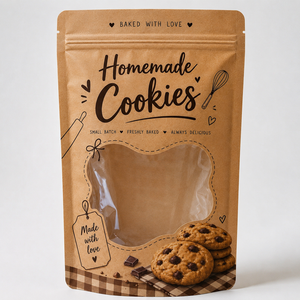 Custom Printed Kraft Paper Cookie Packaging Bag Resealable Zipper Stand Up Pouch with Clear <b>Window</b> - Product Image 1