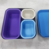 Contenants à collation réutilisables en acier inoxydable sans BPA, empilables, à 3 compartiments, étanches, avec couvercles en silicone, compatibles micro-ondes et portables