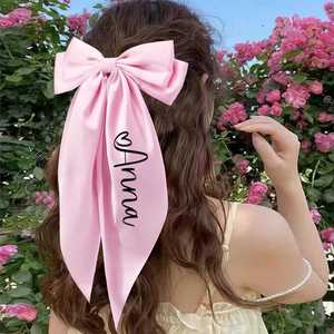 Pinza para el pelo con lazo de cinta personalizada, pinzas de lazo para novias, horquilla de cola larga, accesorios para el cabello de mujer, recuerdos de boda - Product Image 3