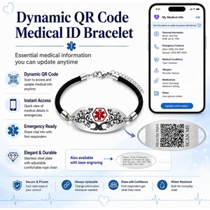 <span class=keywords><strong>Bracelet</strong></span> d'alerte médicale personnalisé |   Code QR dynamique, gravure personnalisée, bijoux d'identification médicale |   <span class=keywords><strong>Bracelet</strong></span> en acier inoxydable - Product Image 5