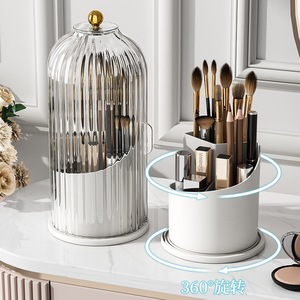 Rotating <b>Makeup</b> Brush Storage Tube Transparent Compartmentalized With Lid Cosmetic Organizer Pet Material - Product Image 2