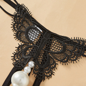 Sexy Women's Lace <b>Butterfly</b> <b>Thong</b> With Pearl Beads Invisible Breathable Intimates Accessory For Nightclubs - Product Image 3