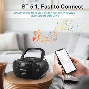 Portable Boombox CD Player with FM Radio & <b>USB</b> MP3 Playback, Rechargeable Stereo <b>Speaker</b> for Home & Outdoor - Product Image 3