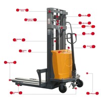 Chariot élévateur semi-électrique 1-2 tonnes, transpalette électrique, batterie plomb-acide, mât bi-étages, manutention et chargement en entrepôt