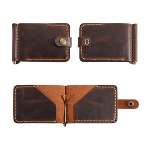 Genuine Crazy Horse Leather Minimalist Money Clip Wallet <b>Slim</b> Retro <b>Card</b> <b>Holder</b> Handmade - Product Image 6