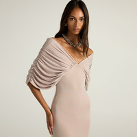 Robe longue maxi pour femme, col en V profond, sexy, avec manches cape froncées, dos ouvert, coupe fourreau, pour soirée de gala 2026