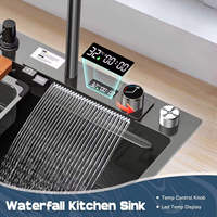Évier de cuisine moderne multifonction 304 SS fait à la main noir Undermount Cascade à un seul bol en acier inoxydable