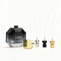 Flacon de parfum en verre à base épaisse de couleur bleu profond, avec atomiseur, bouchon carré doré ou argenté, boîte cadeau, décoration de luxe pour la vanité