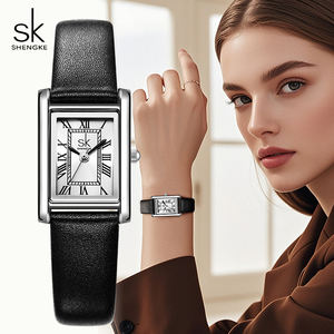Reloj Elegante Cuadrado para Mujer con Números Romanos, Esfera con Efecto Rayos de Sol, Correa de Cuero, Reloj de Cuarzo para Oficina - Product Image 1