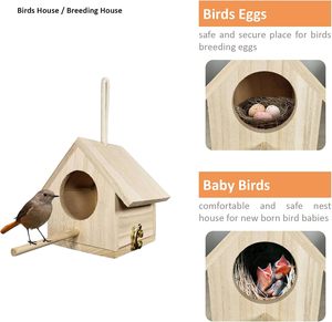 JUNJI Maison d'oiseaux en bois solide et durable Petite taille Trou d'accès suspendu pour la maison de nidification Conception simple pour la nidification des perroquets - Product Image 5
