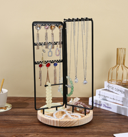 Support de présentation de bijoux en métal avec base en bois, pliable, rotatif, organisateur multi-compartiments pour comptoir de vente, modèle RY1310 CN