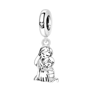 This lovely white brass pendant adopts a warm family themed design ideal for DIY jewelry crafting and holiday gift giving - Product Image 2