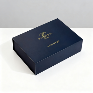 Confezione regalo di lusso con Logo personalizzato Premium in lamina d'oro in carta rigida opaca in cartone blu vuota con chiusura magnetica - Product Image 4