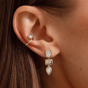 Gemnel 925 Silver Triple <b>Stone</b> Multi Shape CZ Diamond Bezel Minimalist Three-<b>stone</b> jewelry set - Product Image 5