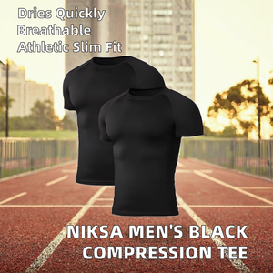 Wholesale CustomizatioMen's <b>Slim</b> <b>Fit</b> Compression T-<b>Shirt</b> Breathable Short Sleeve Quick Dry Sporty Running Gym Blank Design <b>Black</b> - Product Image 2