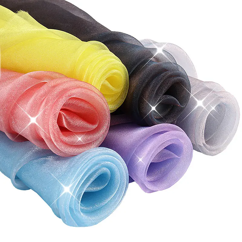 Nhà Sản Xuất Sáng Bóng Polyester Chất Liệu Lưới Tinh Thể Organza Vải Cho Trang Phục